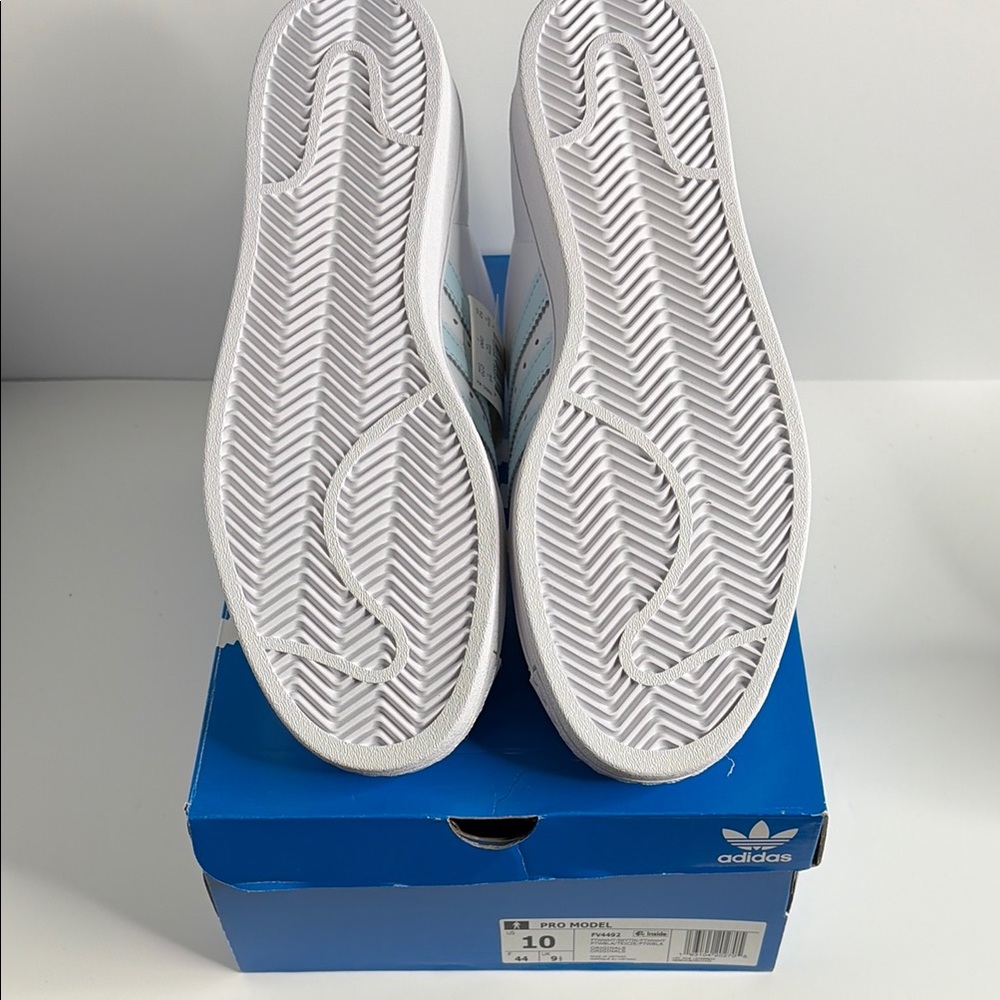 adidas NEW White High-Top Pro Model Sneakers with Pale Blue Stripes FV4492 - Picture 7 of 7